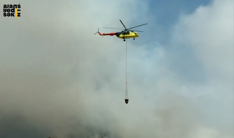 Safranbolu'da çıkan anız yangınını söndürmek için ekiplerin çalışması sürüyor.