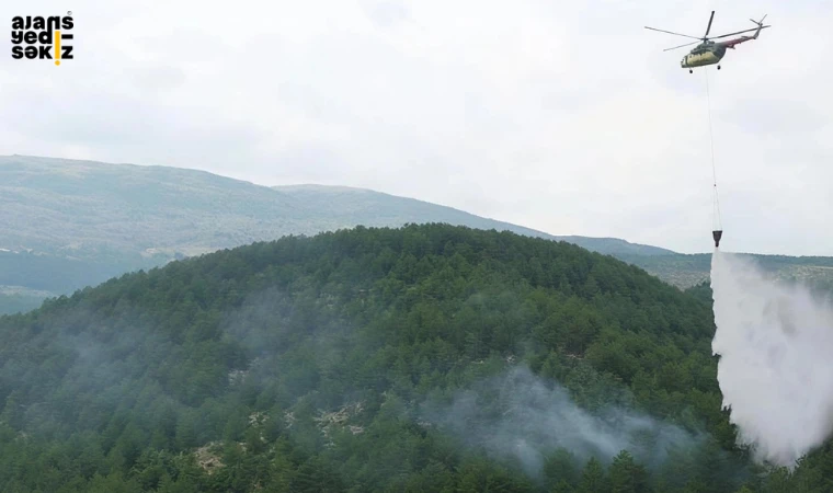 Sipahiler köyü yakınlarında çıkan orman yangınına havadan ve karadan müdahale ediliyor.