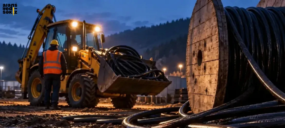 Firma çalışanı gibi giyinen şüpheliler, iş makinesiyle 400 metre kabloyu çaldı.