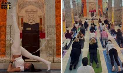 Mardin'de 1700 yıllık Mor Yuhanon Dilimiyo Kilisesi'nde mat serip yoga yaptılar.