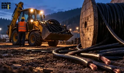 Firma çalışanı gibi giyinen şüpheliler, iş makinesiyle 400 metre kabloyu çaldı.